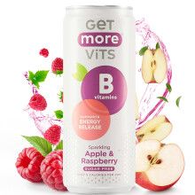 Get More Vits - B Vitamins Sparkling Apple & Raspberry Flavoured Spring Water (12 x 330ml), Supports Energy Release, Tackle Tiredness & Fatigue,
