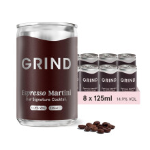 Grind Espresso Martini Tins ? Pack of 8 ? 14.9% ABV ? Barista Quality ? Instant Barista Grade Coffee ? Ready to Drink ? Premixed Cocktails