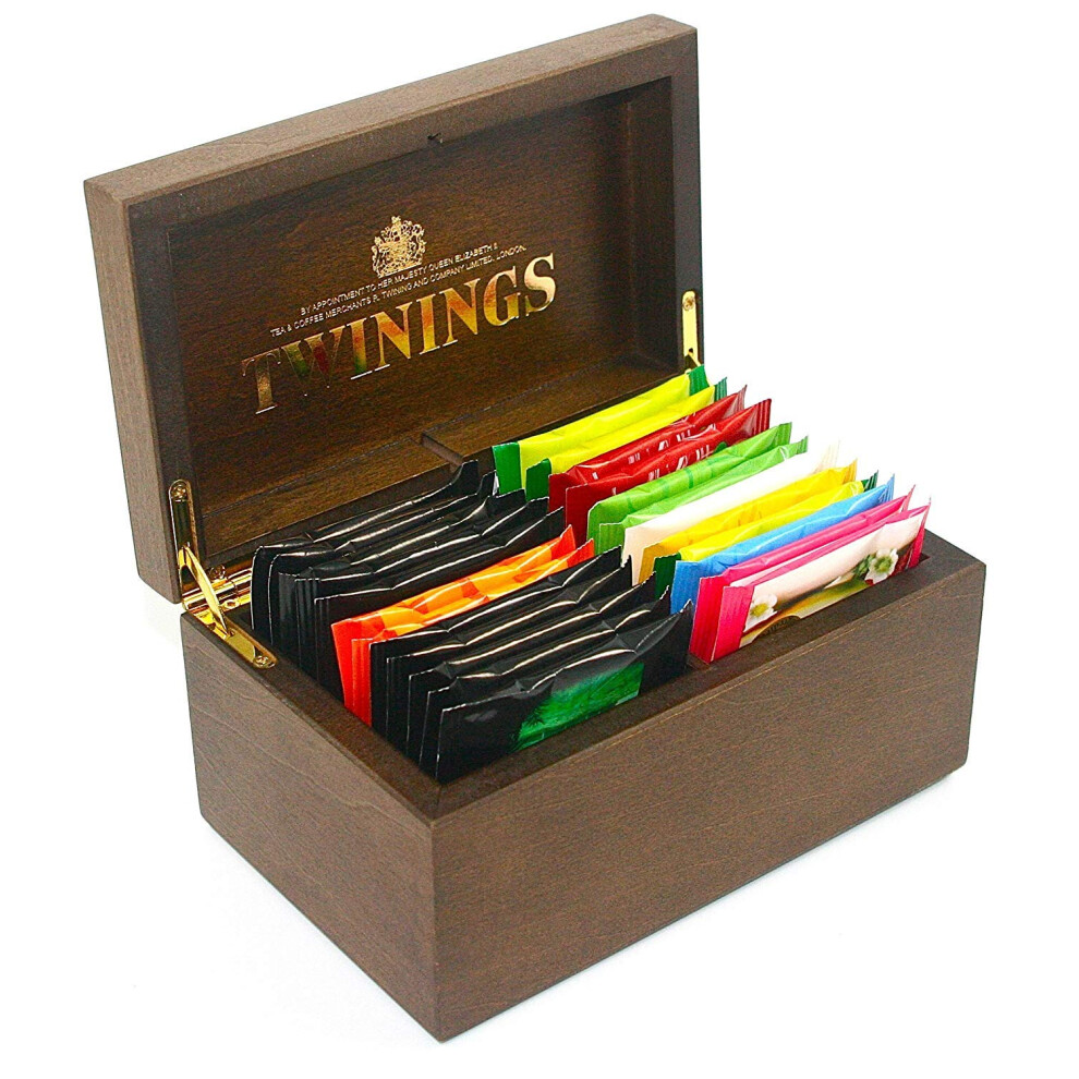 Twinings Exclusive Luxury And Wooden Tea Chest 2 Compartment With 24 And Fruit And Herbal Tea Bags, Box, Caddy Dark/Gold/Black