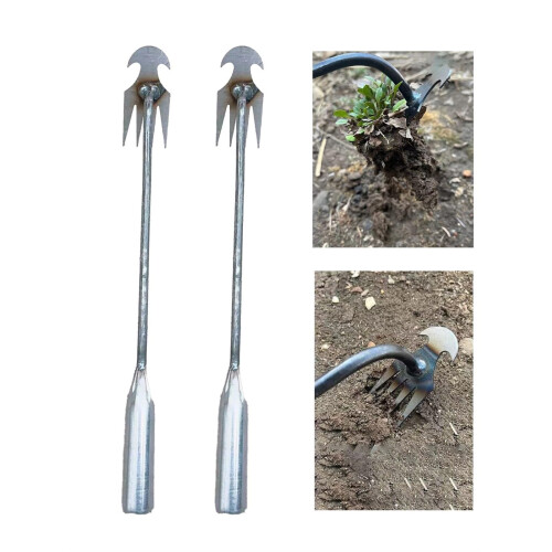 Weeding Tool with Long Handle, Ergonomic Grip, 4Tine Garden Weed Puller, 2pcs 13.78in