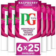 PG Tips Raspberry Leaf Tea Bags - Bulk, Individually Wrapped, Refreshing Fruit Flavoured, 6 Packs, 150 Envelopes