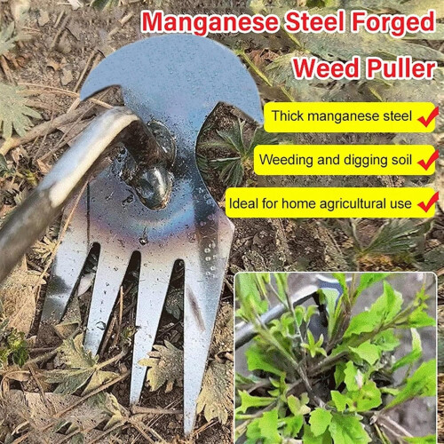 Weeding Tool with Long Handle, Ergonomic Grip, 4Tine Garden Weed Puller, 2pcs 13.78in 1