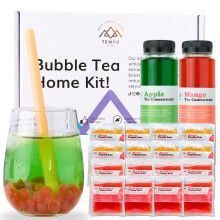 Bubble Tea Kit (Serves 16) - Apple & Mango with Mango and Strawberry Popping Boba, Fruit Tea Concentrate, Low Calorie Low Sugar