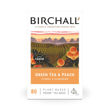 Birchall Tea | Green Tea & Peach | Green Tea Infusion | 1 Pack of 80 Plant-Based Prism Tea Bags
