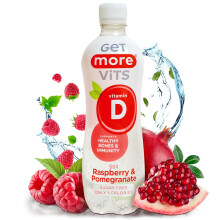 Get More Vits - Vitamin D Still Raspberry & Pomegranate Spring Water (12 x 500ml), Support Healthy Bones, Teeth & Muscles, Boost Immune System, Sugar