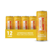 One Living Kombucha Drink - Ginger with Turmeric - 12 x 250ml Cans - Sugar Free, Great Tasting Authentically Brewed Kombucha with Live Cultures -