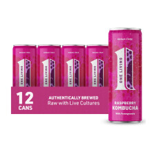 One Living Kombucha Drink ? Raspberry & Pomegranate ? 12 x 250ml Cans ? Sugar Free, Great Tasting Authentically Brewed Kombucha with Live Cultures