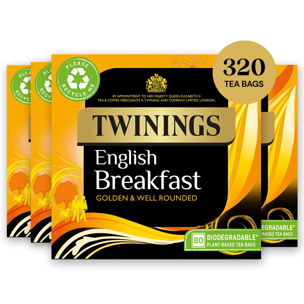 Twinings English Breakfast 320 Tea Bags (Multipack Of 4 X 80 Tea Bags) Black