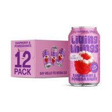 Living Things Prebiotic Soda - Gut Health & Low Calorie Drink - 12 x 330ml Cans - High in Fibre - Raspberry & Pomegranate