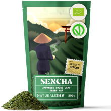 NaturaleBio Organic Japanese Sencha Green Tea - Upper Grade - 200g Loose Leaf. 100% Bio, Natural and Pure. First Harvest Leaves Cultivated in Japan.