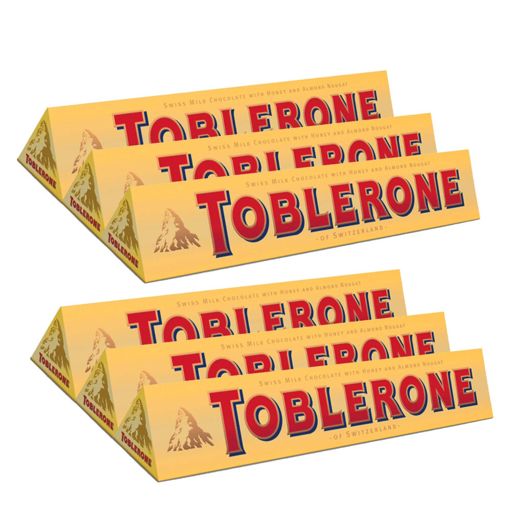 Toblerone Swiss Milk Chocolate With Honey And Almond Nougat 6 X 100 G Bars By