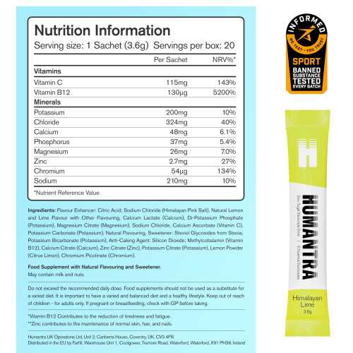 Humantra Electrolyte Packets | Zero Sugar | W/ 6 Electrolytes | Electrolytes Powder (20 Count, Himalayan Lime) 1
