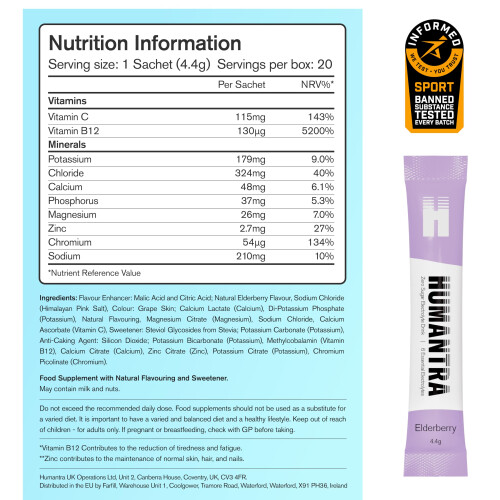 Humantra Electrolyte Packets | Zero Sugar | W/ 6 Electrolytes | Electrolytes Powder (20 Count, Elderberry) 1