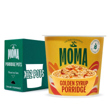 MOMA Instant Porridge Pots GOLDEN SYRUP - Pack of 12 x 70g - Breakfast Jumbo Oat with natural flavouring - Gluten Free, Vegetarian, High in Fibre,