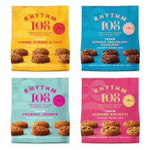 Rhythm 108 Organic Vegan Gluten & Dairy Free Tea Biscuits Share Bag Mixed Case of 4 x 135g