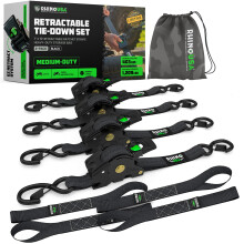 Rhino USA Retractable Ratchet Tie Down Straps (4PK) - 540kg Guaranteed Max Break Strength, Includes 2.5 cm x 3 m Autoretract Tie Downs with Padded