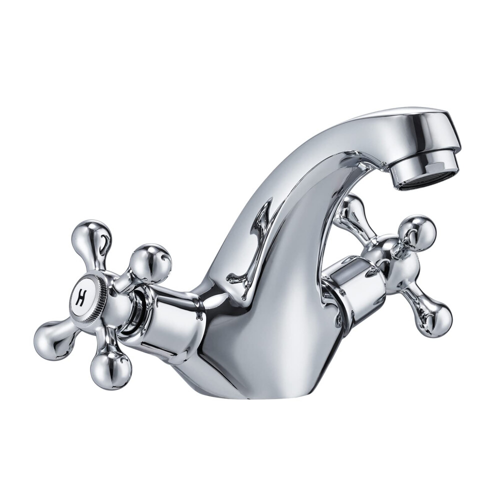 Peppermint Basin Mixer Tap Bathroom Sink Taps Chrome Crosshead Basin Taps Mono Traditional Victorian Double Handles Bathroom Tap Mixer Faucet With 5051222340493