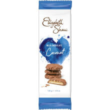 Elizabeth Shaw Coconut Milk Chocolate Crisp Biscuits Case Pack (10 x 140g) Crisp Biscuit covered in Coconut, Hazelnuts and Chewy Caramel - Luxury -