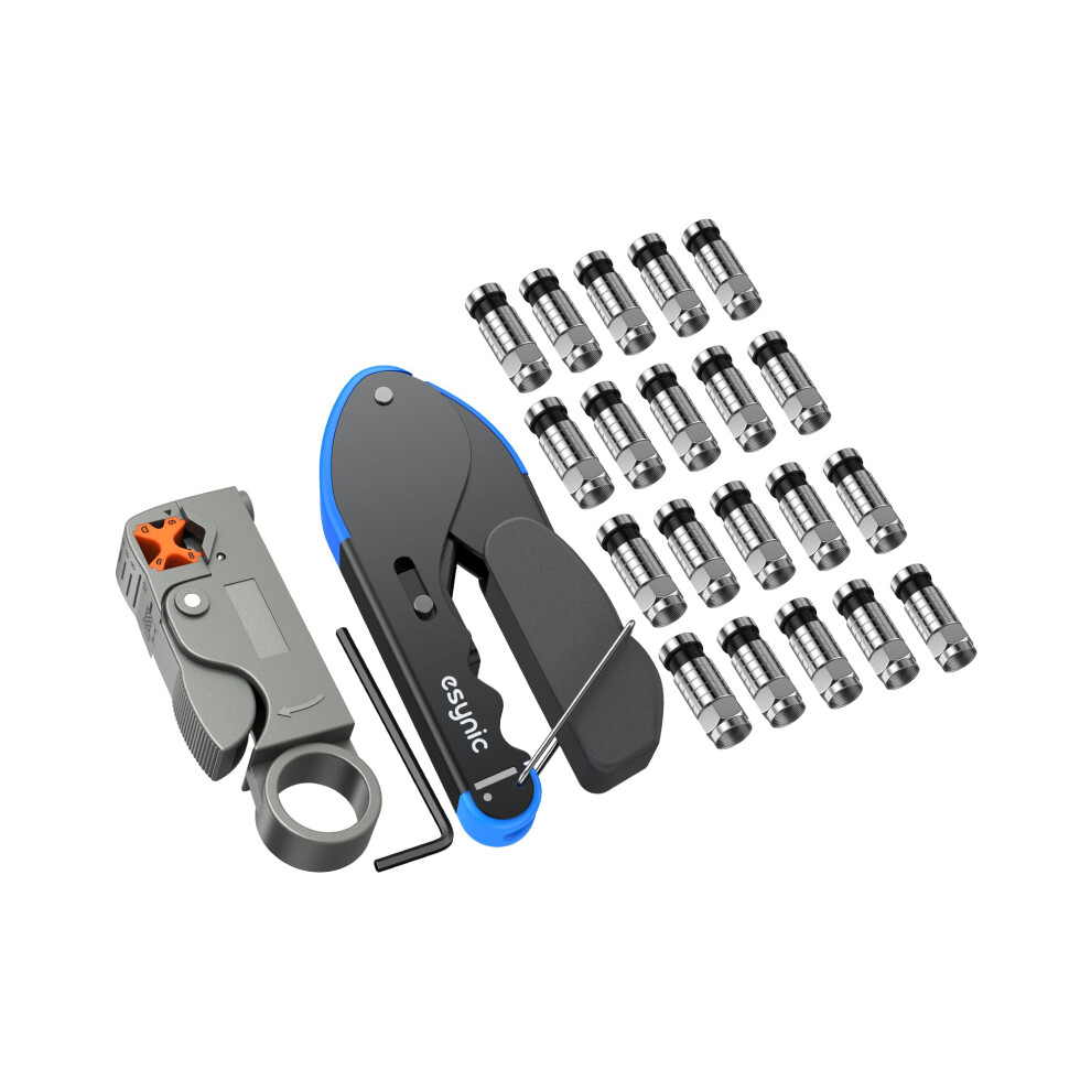 Esynic Professional Coax Crimping Tool F Type Connector Compression Tool Set Coax Cable Crimper Tool Kit For Rg59 Rg6 With 20Pcs Rg6 Coaxial Cable 5051222342329