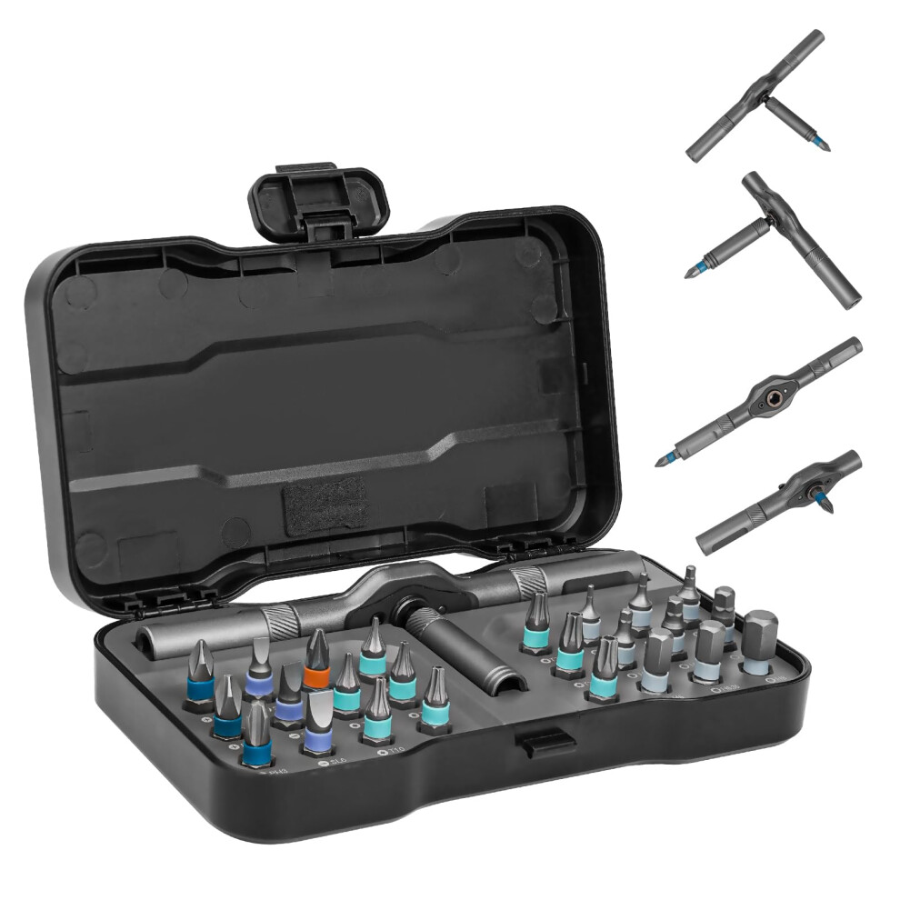 Hychika 24 In 1 Ratchet Screwdriver Set - Mini Reversible Handle High Torque Ratchet Wrench Tight Quarter Right Angle Offset Screwdriver Bit Set 5051222340684
