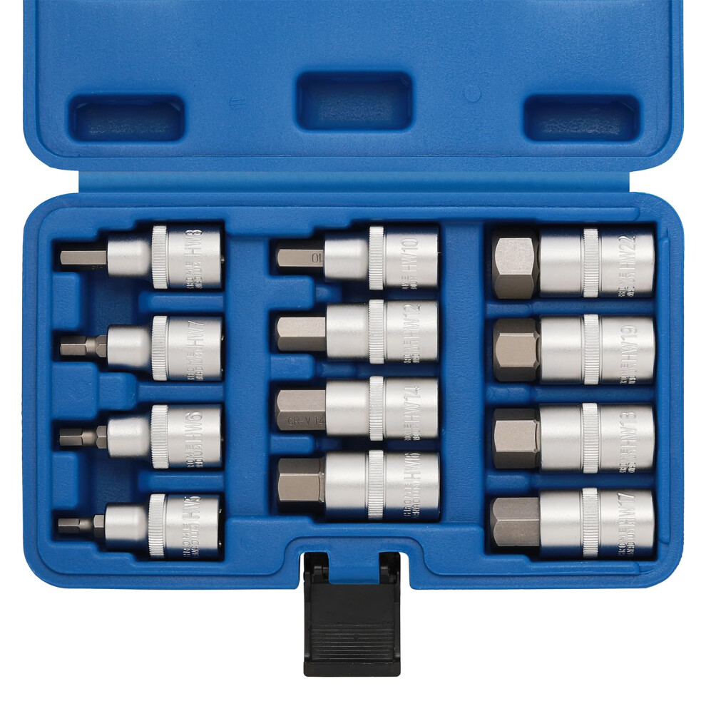 Casoman 12Pcs 1/2" Dr. Hex Bit Socket Set, Metric, H5,6,7,8,10,12,14,16,17,18,19,22Mm 5051222341964