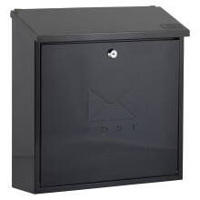 Burg-Wachter MB03BKR Black Contemporary Mounted Galvanised Steel Lockable Weatherproof Post Box - 37x37x12cm