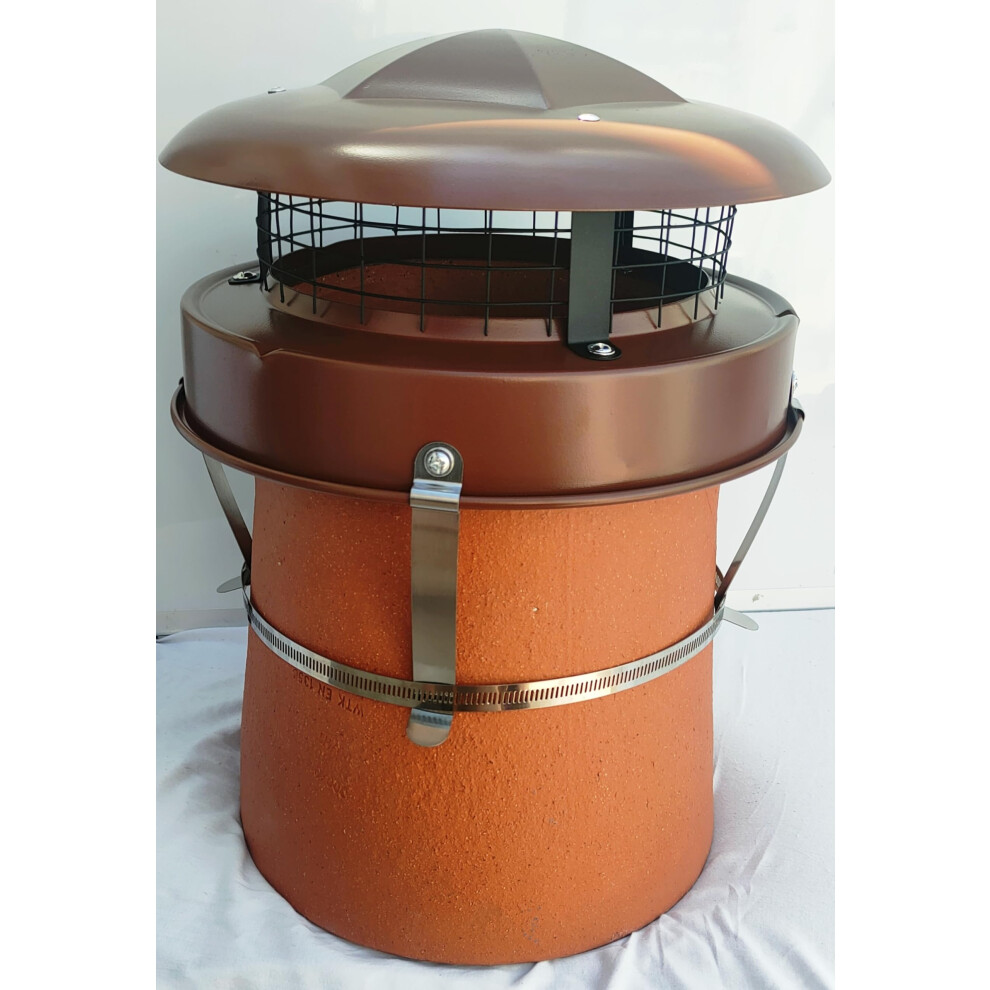 Stovemaestro Anti Downdraught Chimney Pot Cowl Bird Guard Terracotta Colour, Strap Fix 5051222346112