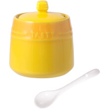 Ceramic Sugar Bowl with Lid and Spoon, Bright Color Porcelain Spice Jar for Kitchen Storage