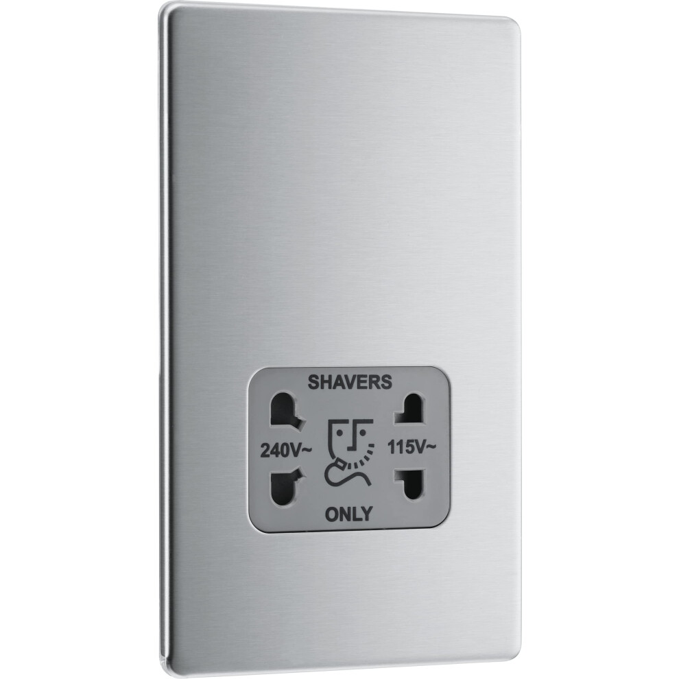 Bg Electrical Dual Voltage Shaver Plug Socket, Electric Toothbrush Charger Socket For Bathrooms, Screwless Front Plate, Premium Flatplate, 2-Pin, 5051222348185