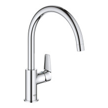 GROHE BauEdge ? Single Lever Kitchen Mixer Tap (Monobloc Installation, High Spout, Swivel Area 360?, 28 mm Ceramic Cartridge, Tails 3/8 inch), Easy