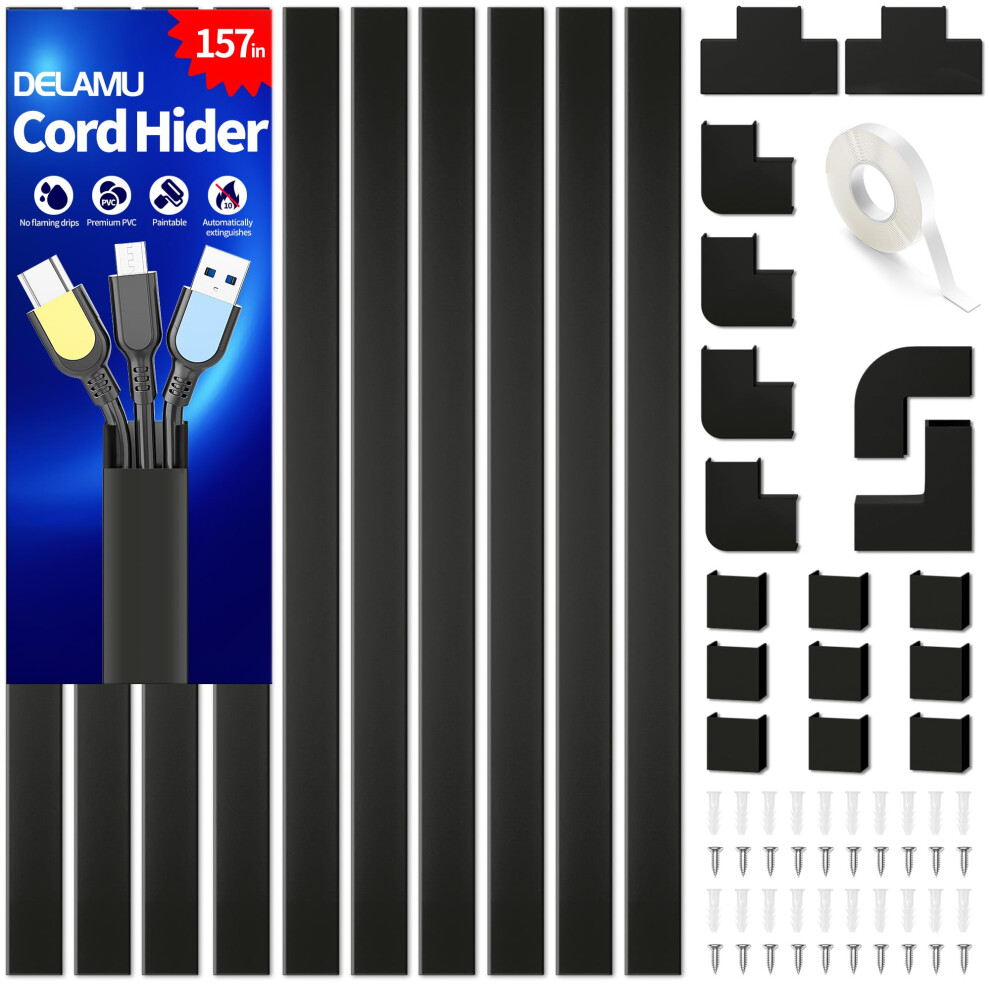 Delamu Electric Cable Trunking, 4M Cable Cover Wire Hiders For Wall, Self Adhesive Wire Trunking, Cable Management To Hide 2-3 Power Cords In Home 5051222343913