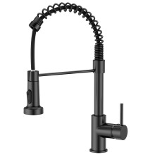 FORIOUS Black Kitchen Tap, Spring Kitchen Sink Mixer Taps, Commercial Faucet Single Handle Lever, High Arc Swivel 360 with 2 Spray Mode