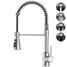 SREWOHS PRO Kitchen Tap,Kitchen Sink Mixer Taps with Pull Down Spray Head, 360?Swivel Spout with 4 Modes, Single Lever Stainless Steel Spring Bar