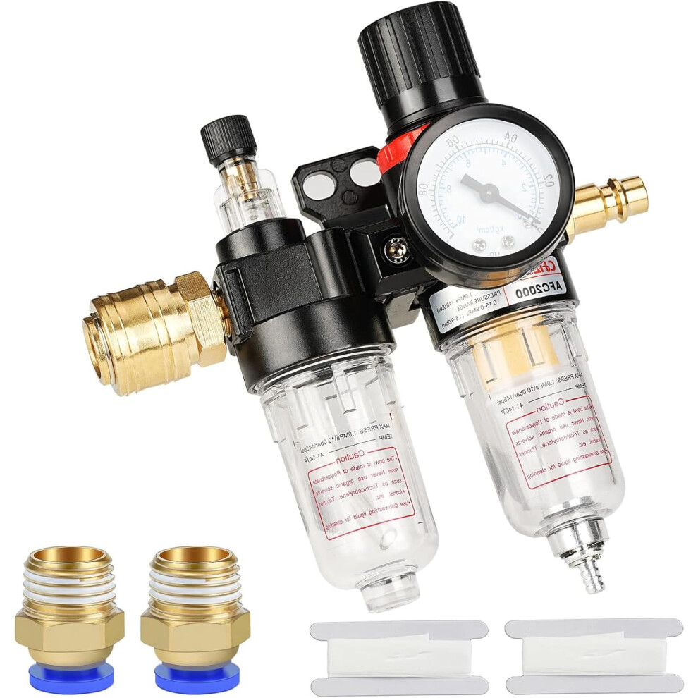 Noosverl 1/4 Inch Compressed Air Pressure Regulator Water Trap For Air Compressor Air With Pressure Gauge Oil Separator Pressure Regulator Compressor 5051222347577