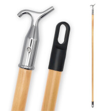 Window & Loft Hatch Opener Pole - 118cm Varnished Wood Handle with Chrome Steel Hook for Loft Ladder & Window Opening Access Includes Wall Clip by Kai