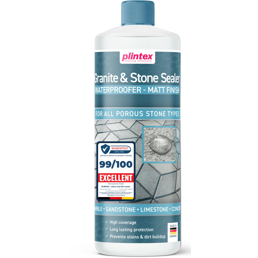 Plintex Plintex? Stone Sealer Outdoor & Indoor 1L Covers Up To 12 Sqm - Water-Based Stone Impregnator For Sandstone, Limestone, Granite, Travertine, Concrete