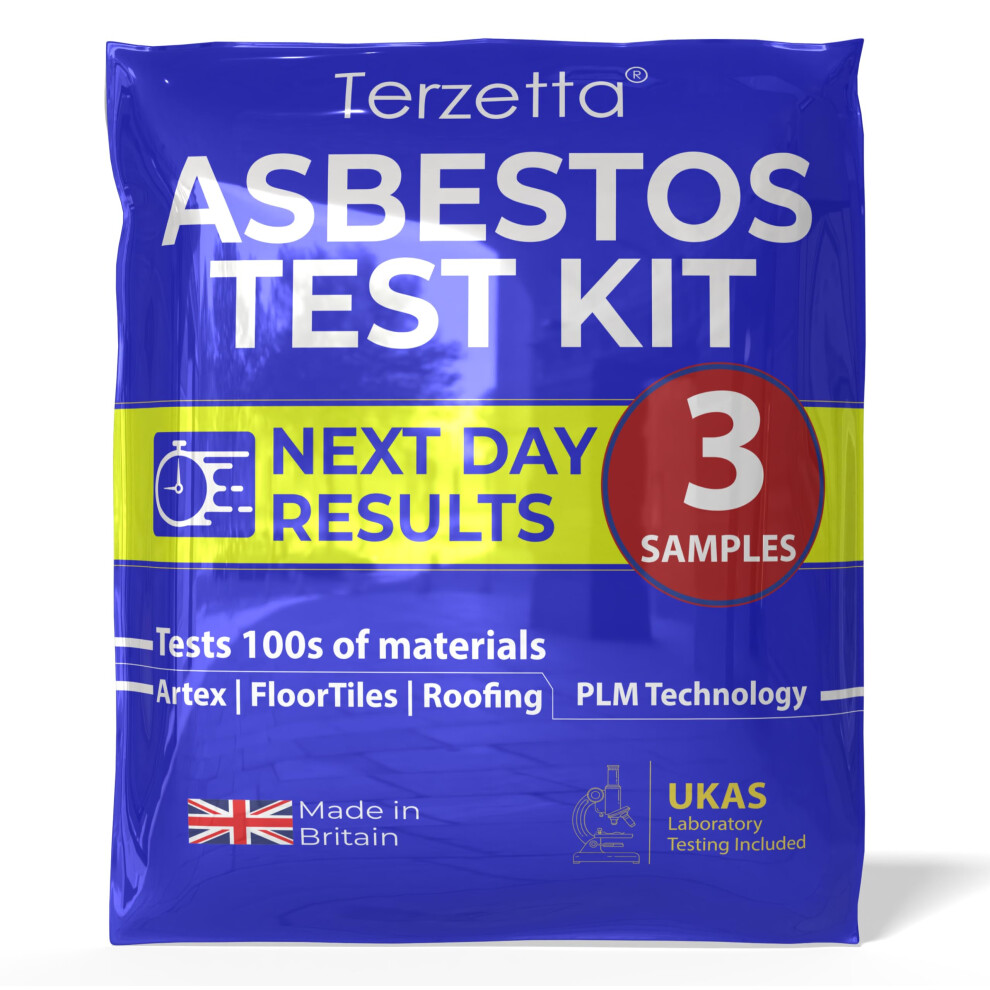Terzetta Asbestos Test Kit (3 Sample Only), Next Day Results Asbestos Testing Kit Diy For Uk Home With Ukas Lab Fee, Easy Instructions, Return Postage, For