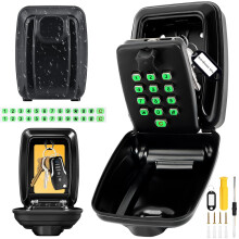 Police Approved Wall Mounted Key Safe with Illuminated Button Stickers, Waterproof Key Lock Box Outdoor, Weatherproof Cover, 12-Digit Combination,
