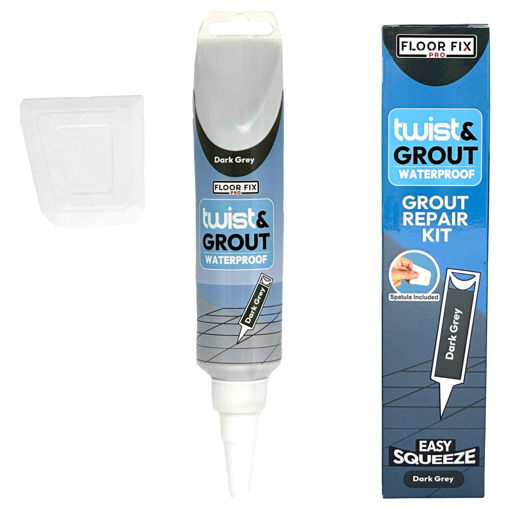 Floor-Fix Pro - Twist & Grout Repair Kit - Premixed & Waterproof Fast Tile Grout Reviver - Bathroom, Shower, Kitchen (Dark Grey) 5051222348154