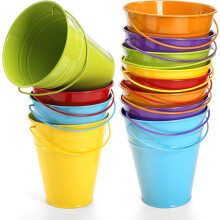 WUWEOT 12 Pack Small Metal Buckets with Handle, Colored Galvanized Metal Bucket Small Pails for Party Favors, Decor, Garden Planters, 11.4 x 12.7 cm