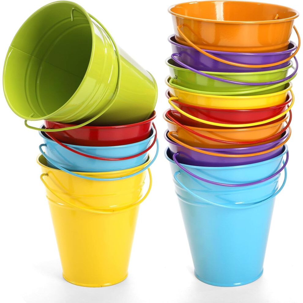 Wuweot 12 Pack Small Metal Buckets With Handle, Colored Galvanized Metal Bucket Small Pails For Party Favors, Decor, Garden Planters, 11.4 X 12.7 Cm 5051222344453