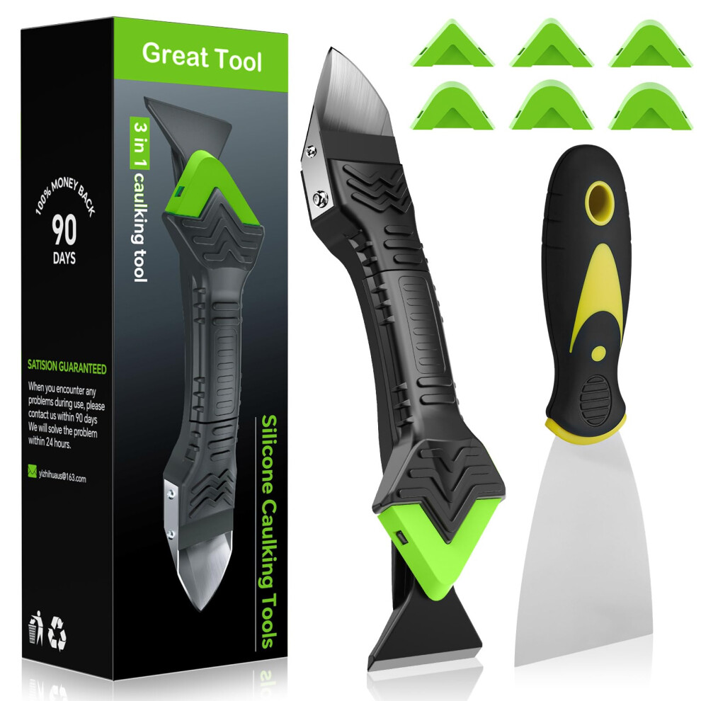 Caulking Tool Kit 3 In 1 With Wallpaper Paint Scraper, Caulk Remover And Silicone Sealant Remover Tool, Stainless Steel Glass Glue Corner Scrapers For 5051222347089