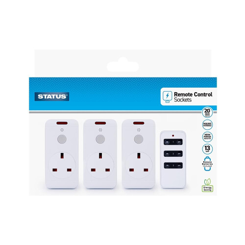 Status STATUS Remote Control Socket | White Remote Control Plug UK | Pack of 3 | SREMSOC3PK3
