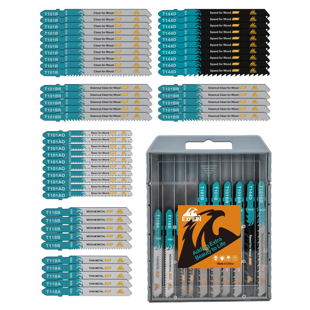 Exfein 50-Piece Jigsaw Blades For Metal And Softwood Plywood, T-Shank Jig Saw Blades For Professional Accessory Jigsaw 5051222345269