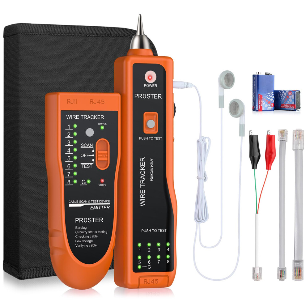 Proster Network Cable Tester Cable Tracer With Battery Earphone Sensitive Wire Tracker Telephone Cable Tester Wire Tracer For Lan Ethernet Rj45 Rj11 5051222352793