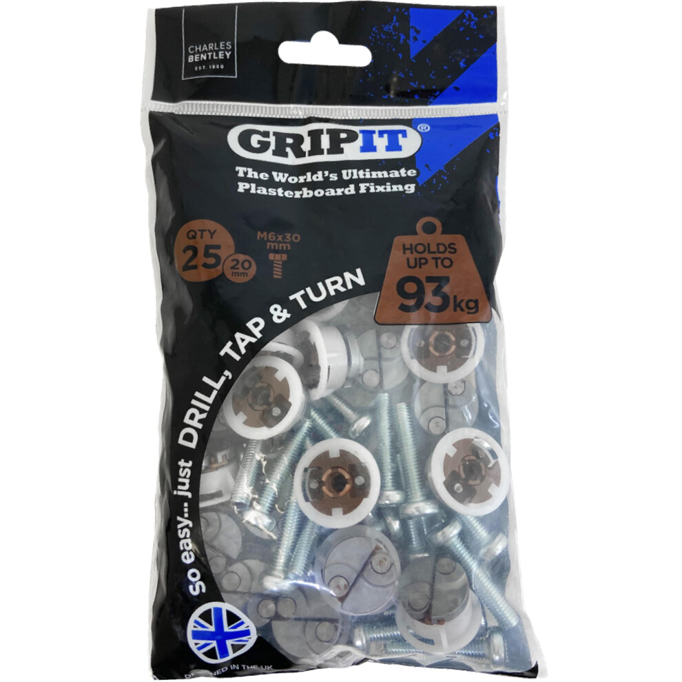 Gripit Brown Plasterboard Fixings - Pack Of 25 - Heavy Duty Stud Wall Fixings - Plasterboard Anchors - Ideal For Radiators, Av Equipment And Lighting 5051222351741