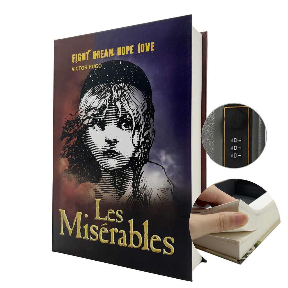 Book Safe, Real Paper Diversion Safe With Combination Lock, Hollow Hidden Compartment, For Jewelry, Money And Cash (Les Miserables,Combination) 5051222353769