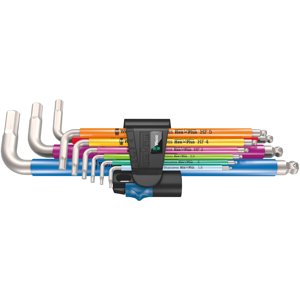 Wera 3950/9 Hex-Plus Multicolour Hf Stainless 1 L-Key Set, Metric, Stainless Steel, With Holding Function, 9 Pieces - 05022699001