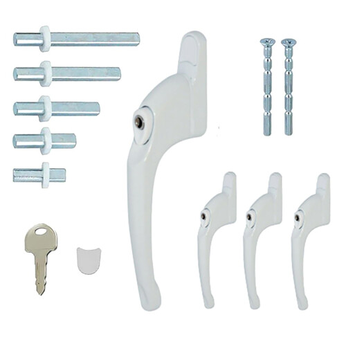 FixRello Universal Inline uPVC Window Handle ? Lockable, Ambidextrous, Multi-Spindle ? White with White Button (4 Pack)