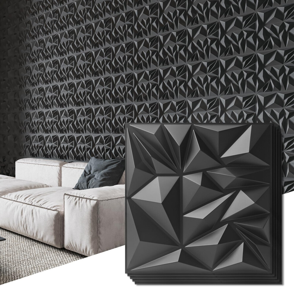 Art3d 33-Pack 3D Wall Panels For Interior Decor, Modern Diamond Textured Accent Paneling For Gaming Living Room Tv Background, 12 X 12 Inch Black 5051222353028